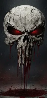 Dark cracked skull with red eyes wallpaper.