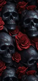 Dark skulls with red roses pattern wallpaper.