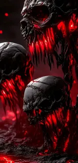 Haunting red glowing skulls in gothic style.