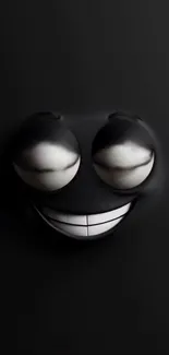 Dark smiley face on black background, minimalistic design.
