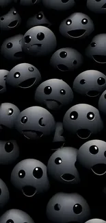 Dark 3D smiley faces wallpaper for a unique mobile background.