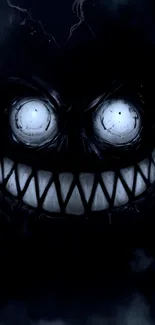 Creepy dark wallpaper with sinister smiling creature.