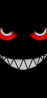 Dark wallpaper with a sinister smiling face and glowing red eyes.