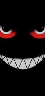 Dark face with red eyes and smile on a mobile wallpaper.