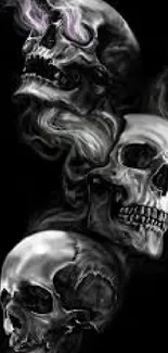 Dark smoke skull wallpaper with eerie design on black background.