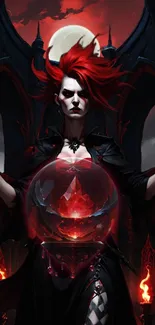 Dark sorceress wielding magic in gothic setting.