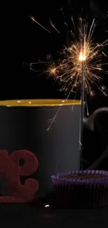 Dark wallpaper with mug and sparkler