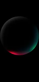 Dark sphere wallpaper with neon glow against black background.