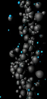 Dark spheres with bright blue highlights on a phone wallpaper.