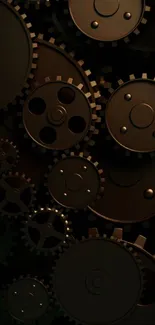 Intricate steampunk gears on a dark background in this mobile wallpaper.