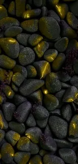 Dark stones with golden glow, nature-inspired mobile wallpaper.