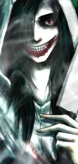 Dark hooded character holding a knife with a sinister grin.