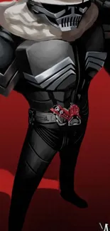 Dark superhero costume art with red and black theme for mobile wallpaper.