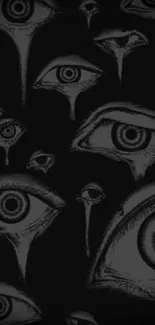 Dark surreal eye pattern wallpaper with abstract designs.