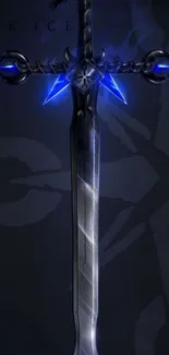 Dark mystical sword with blue lights on wallpaper.