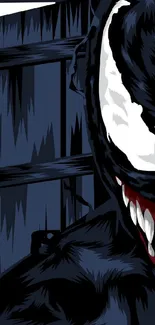 Dark symbiote art on mobile wallpaper with comic style.