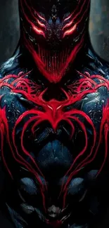 Dark symbiote wallpaper with red and black design.