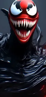 Dark symbiote character with a menacing grin on mobile wallpaper.
