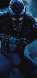 Dark symbiote character with shadows in blue tones.