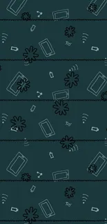 Dark-themed tech pattern wallpaper with gadgets and symbols.