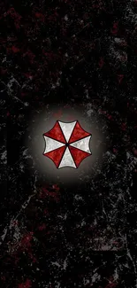 Red and white Umbrella Corp logo on dark textured background.