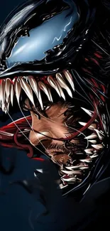 Dark Venom illustration on mobile wallpaper with sharp details and deep colors.