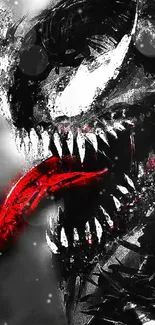 Venom character in dark art wallpaper with vivid red accents.