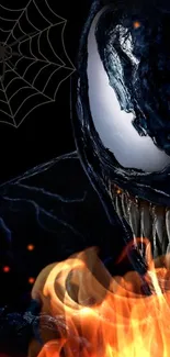 Dark Venom wallpaper with spider web design.