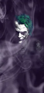 Dark-themed villain with green hair in mysterious mobile wallpaper.