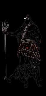 Mystical dark warrior art wallpaper with black silhouette.