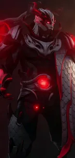 Dark warrior with red accents on stylish mobile wallpaper.