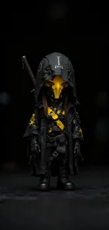 Mysterious warrior with hooded cloak and dark attire.