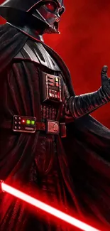 Dark warrior with a red glow, holding a lightsaber.