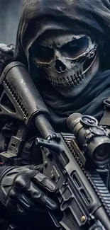 Dark warrior wearing a skull mask and tactical gear.