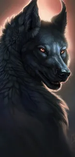 Dark wolf artwork for mobile wallpaper.