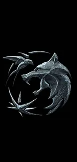 Dark wolf emblem on a black background wallpaper.