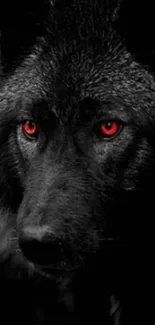 Black wolf with red eyes in dark wallpaper.