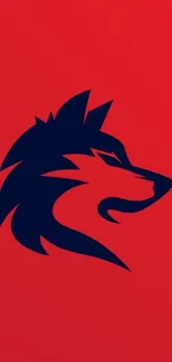 Dark wolf silhouette on a vibrant red background.