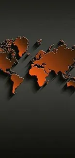 Embossed world map on a dark gray background with shadow effects.