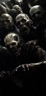 Dark zombie horror wallpaper with eerie atmosphere.