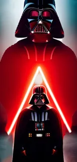 Darth Vader with red glowing lightsaber in striking wallpaper.