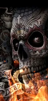 Intricate Day of the Dead skull design.