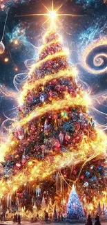 Enchanting Christmas tree with twinkling lights and star.