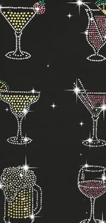 Rhinestone cocktails on black wallpaper, perfect for a stylish phone background.