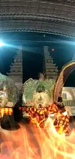 Traditional dance with fiery stage effects and vibrant costumes.