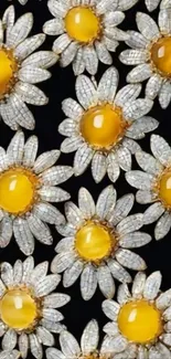 Luxurious yellow gem flowers on black background wallpaper