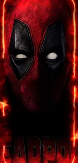 Deadpool mask with red and black colors on a dark background.