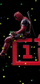 Deadpool sitting on OnePlus logo wallpaper.