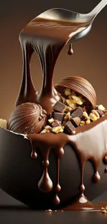 Molten chocolate with nuts and sweets in artistic design.