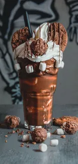 Chocolate dessert drink with cookies and whipped cream.